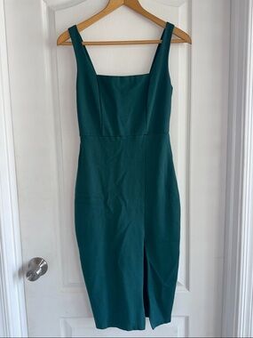 Lulu's Emerald Square-Neck Midi Dress with Front Slit
